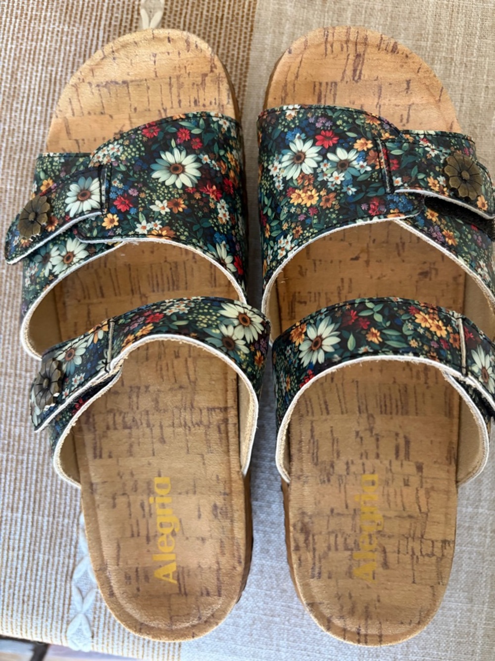 Alegria Floral Cork Slide Sandals in Green and Multicolor